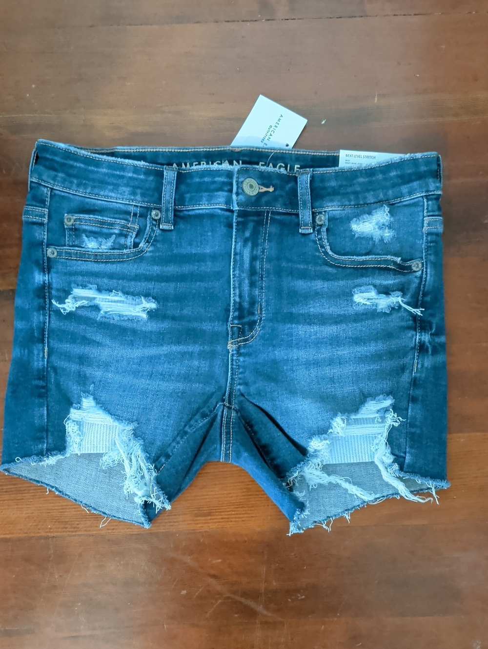 American Eagle Outfitters Dark Blue Distressed Cutoff Jean Shorts